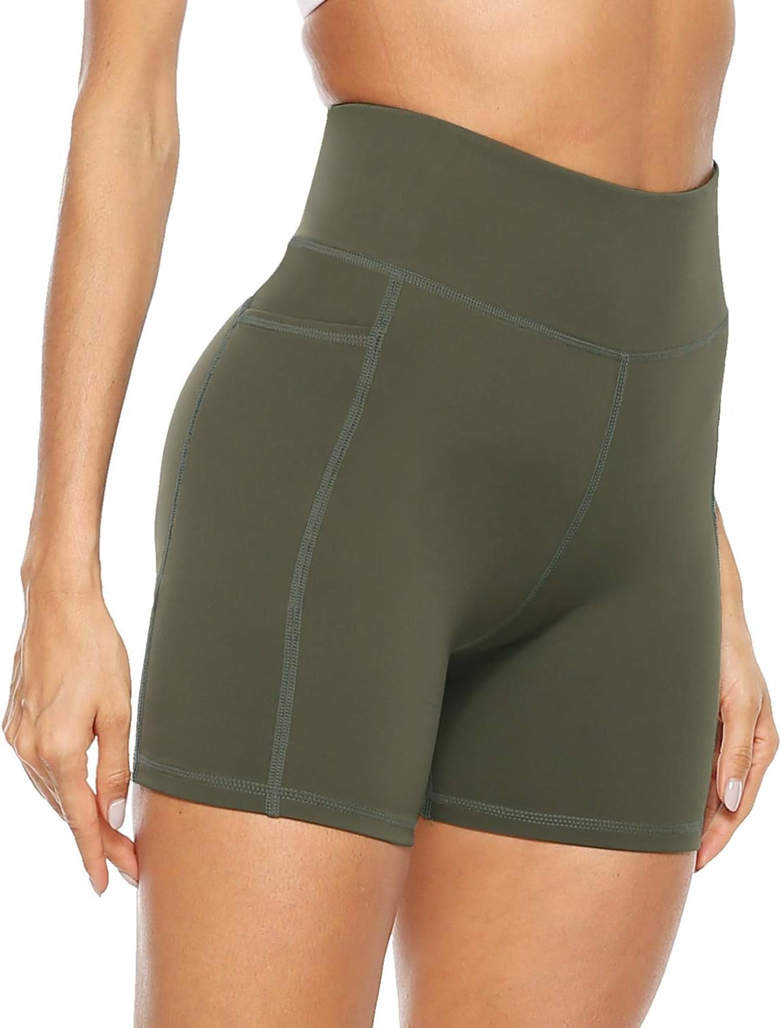 AFITNE Women'S High Waist Biker Shorts with Pockets, Tummy Control Athletic Workout Running Yoga Shorts