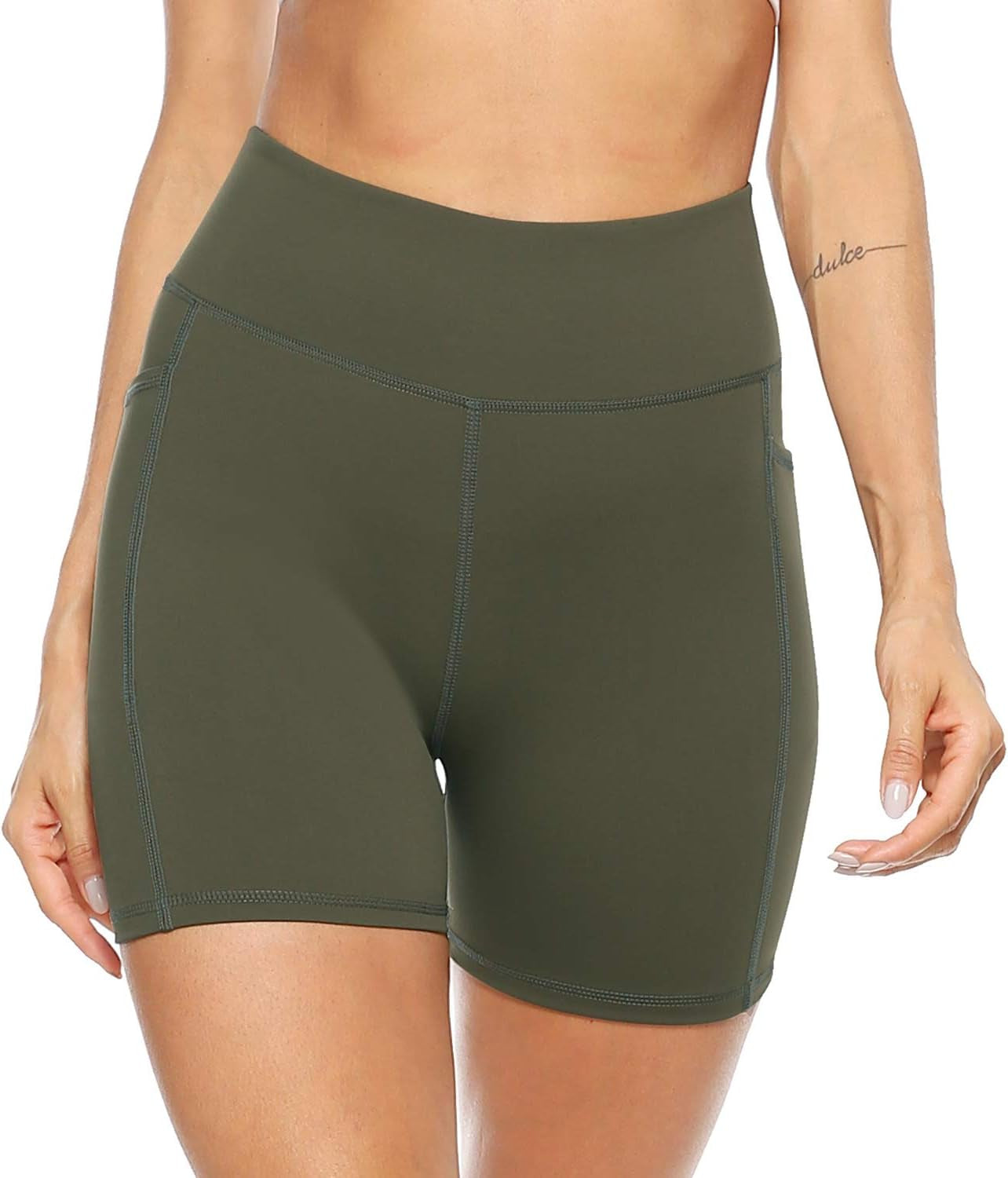 AFITNE Women'S High Waist Biker Shorts with Pockets, Tummy Control Athletic Workout Running Yoga Shorts