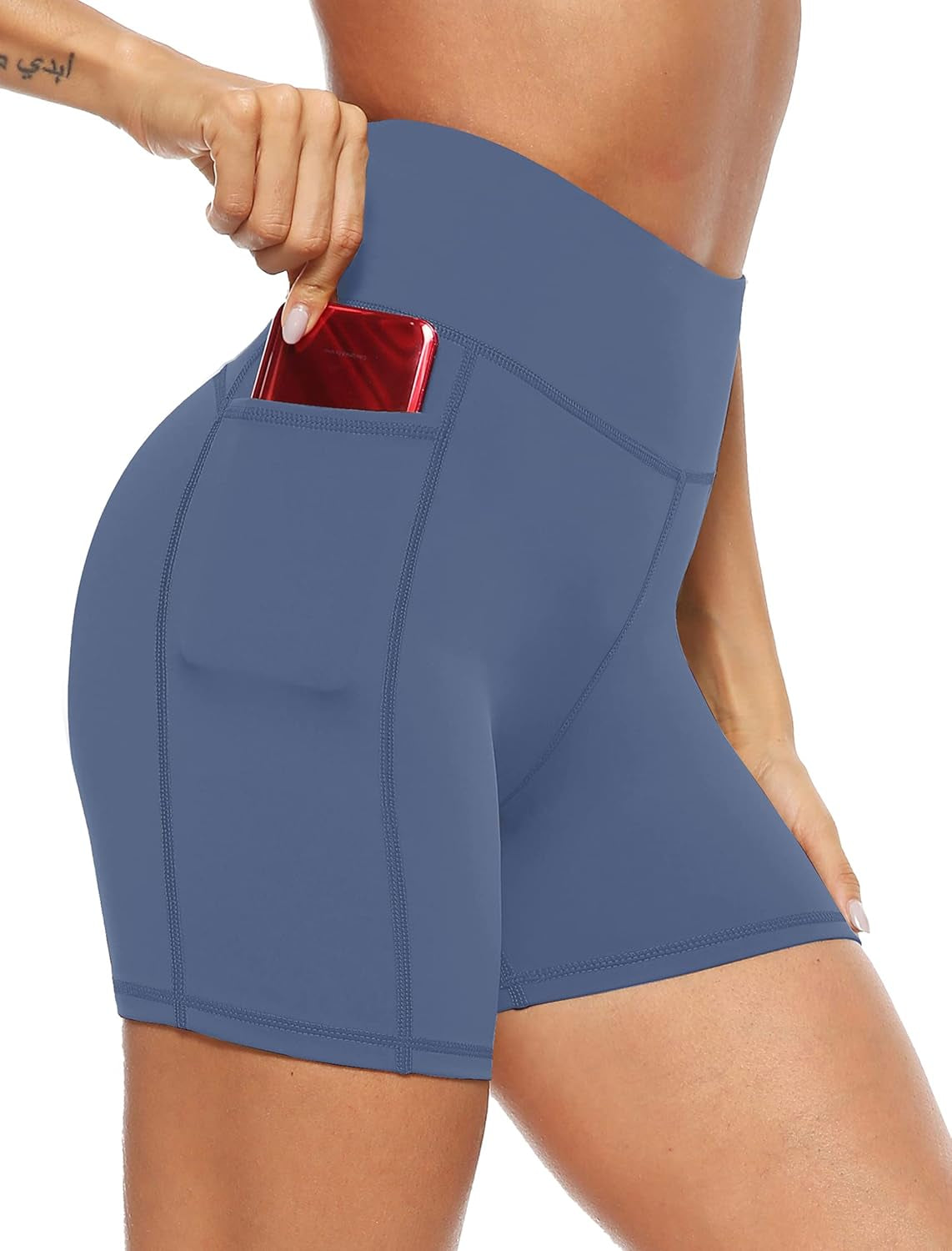 AFITNE Women'S High Waist Biker Shorts with Pockets, Tummy Control Athletic Workout Running Yoga Shorts