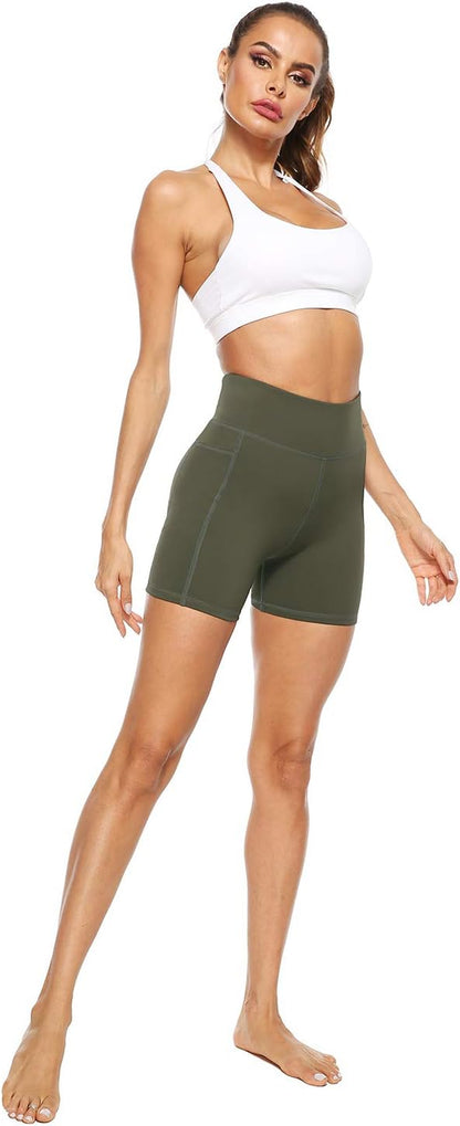 AFITNE Women'S High Waist Biker Shorts with Pockets, Tummy Control Athletic Workout Running Yoga Shorts