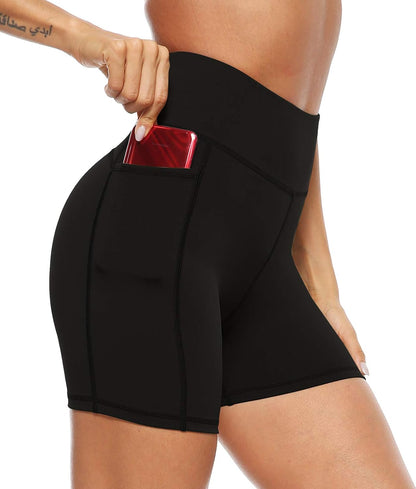 AFITNE Women'S High Waist Biker Shorts with Pockets, Tummy Control Athletic Workout Running Yoga Shorts
