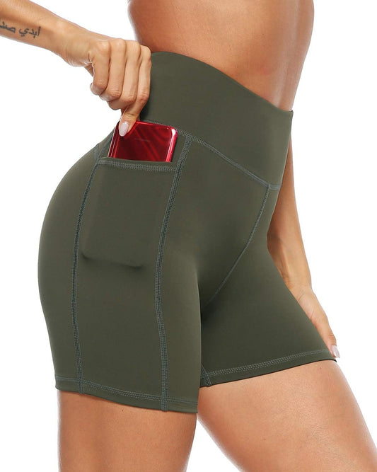 AFITNE Women'S High Waist Biker Shorts with Pockets, Tummy Control Athletic Workout Running Yoga Shorts