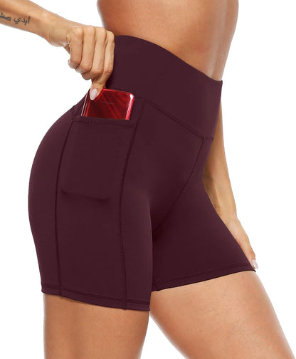 AFITNE Women'S High Waist Biker Shorts with Pockets, Tummy Control Athletic Workout Running Yoga Shorts