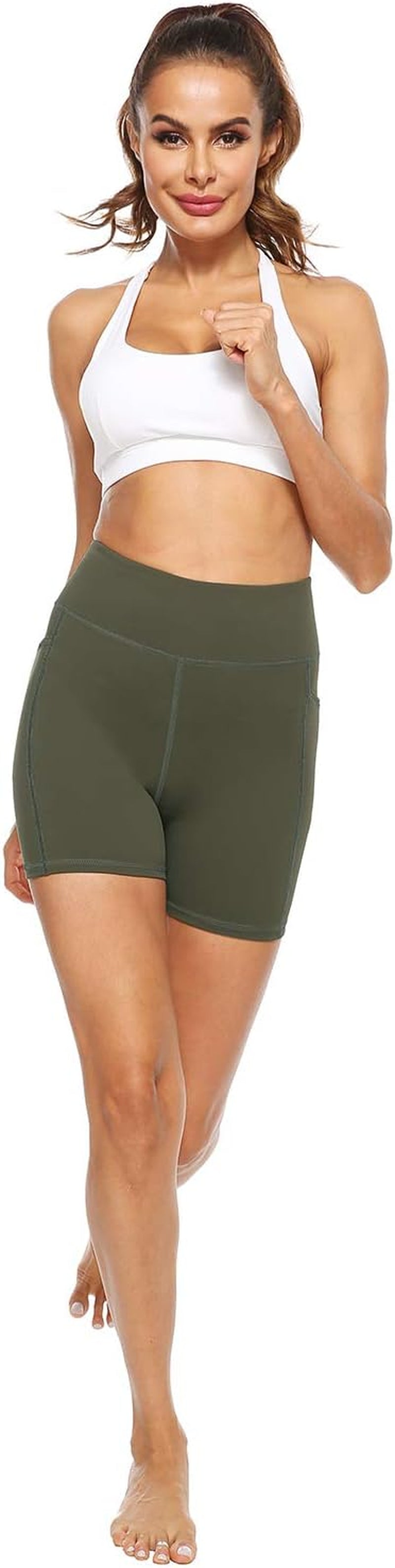 AFITNE Women'S High Waist Biker Shorts with Pockets, Tummy Control Athletic Workout Running Yoga Shorts