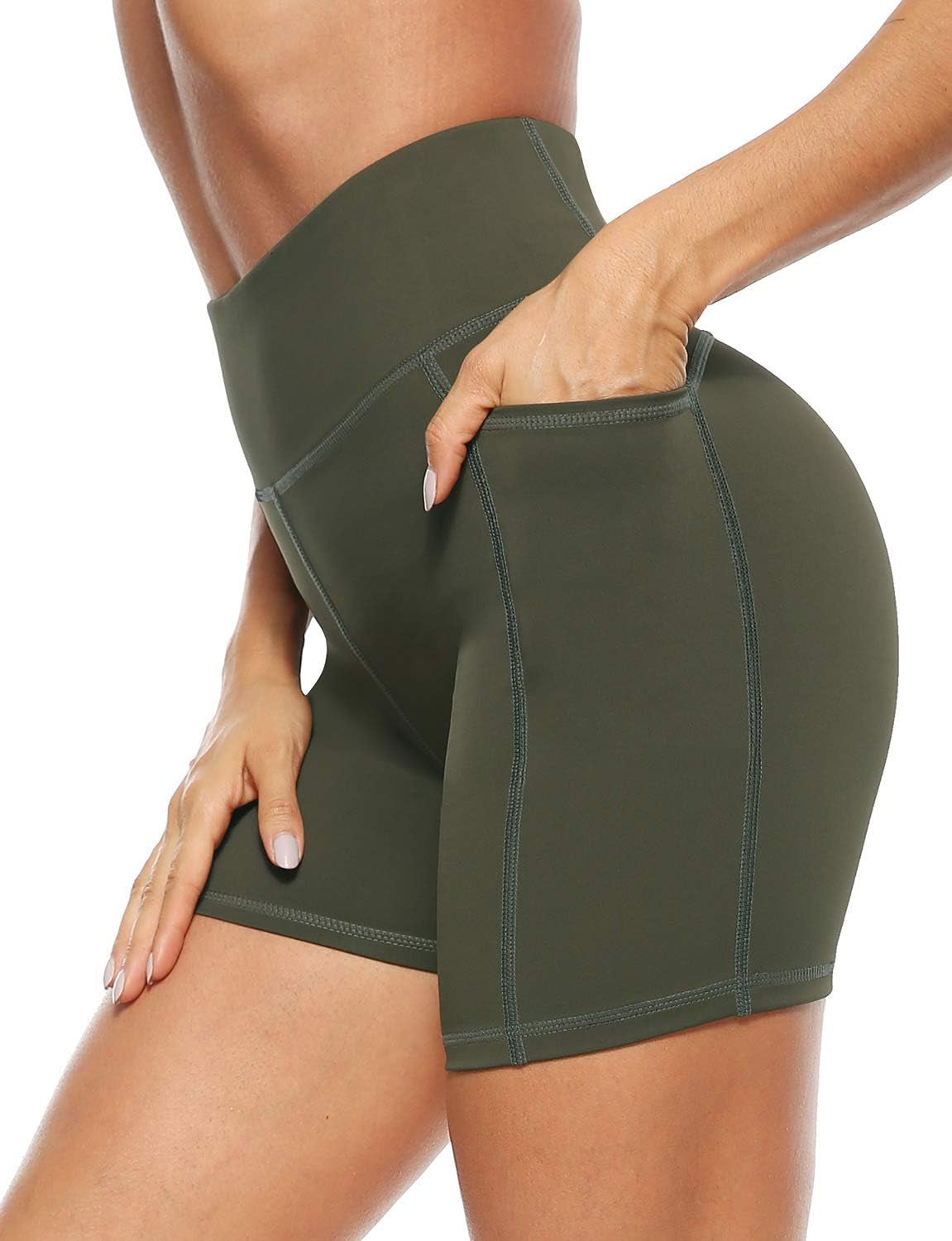 AFITNE Women'S High Waist Biker Shorts with Pockets, Tummy Control Athletic Workout Running Yoga Shorts