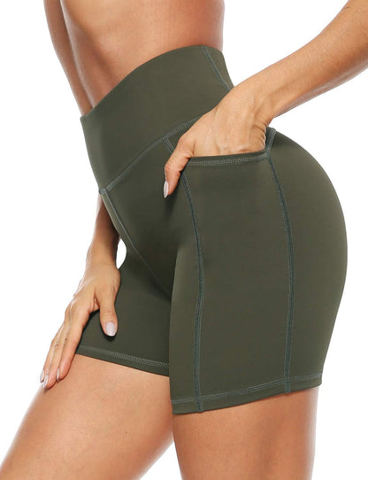 AFITNE Women'S High Waist Biker Shorts with Pockets, Tummy Control Athletic Workout Running Yoga Shorts