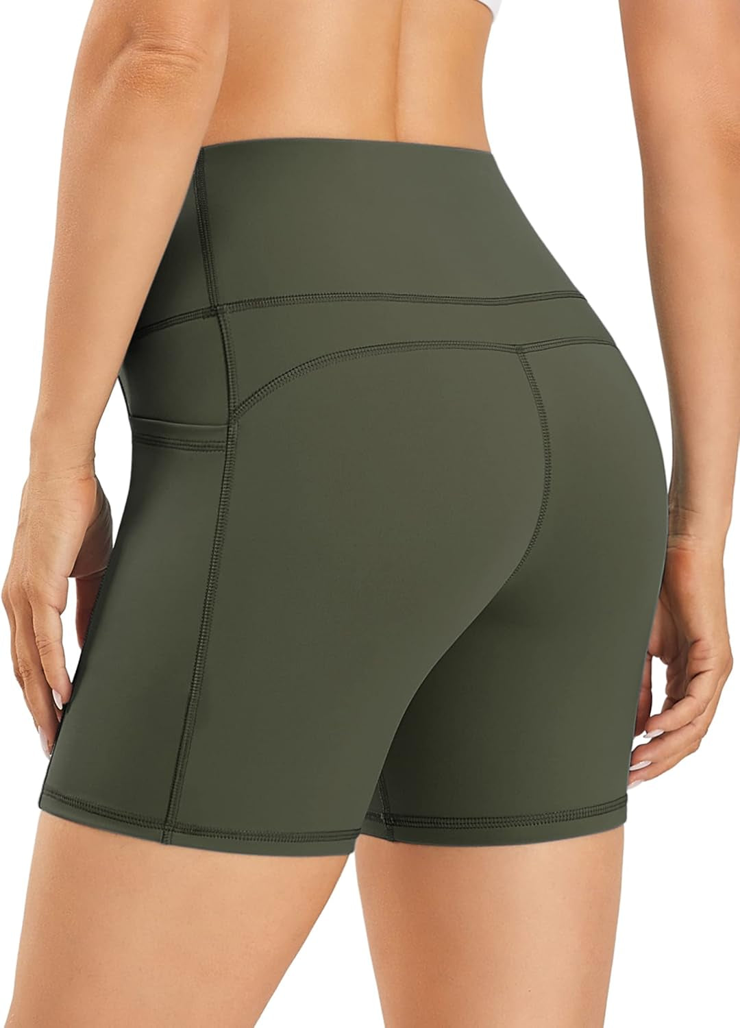 AFITNE Women'S High Waist Biker Shorts with Pockets, Tummy Control Athletic Workout Running Yoga Shorts