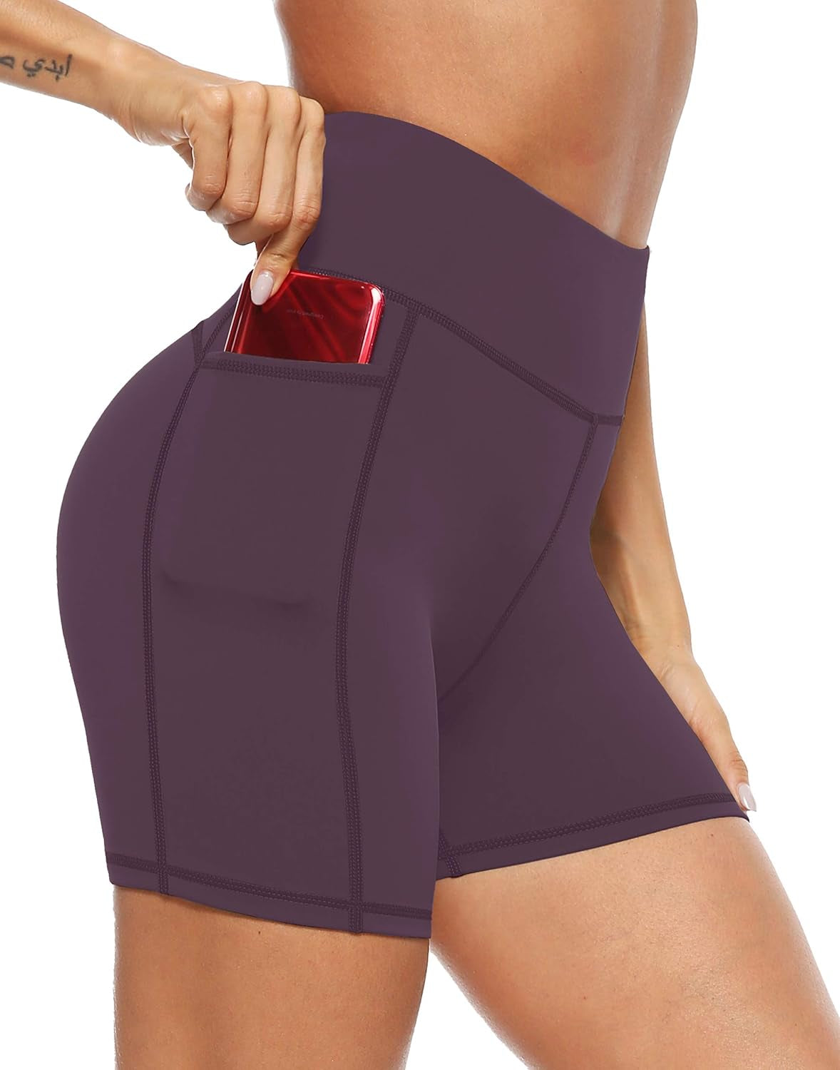 AFITNE Women'S High Waist Biker Shorts with Pockets, Tummy Control Athletic Workout Running Yoga Shorts